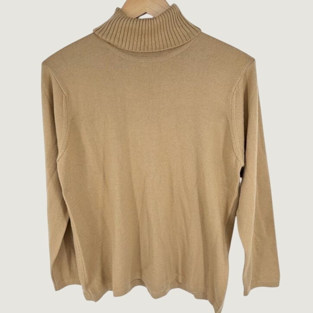 Talbots 100% Merino Wool Turtleneck Sweater Size L Tan Long Sleeve Italy Neutral